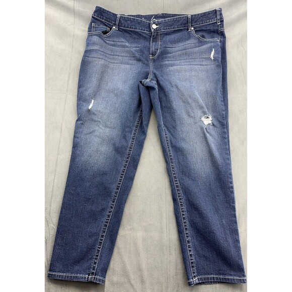 Lane Bryant Genius Fit Jeans Womens 24 Blue Skinny Distressed Embroidered Pocket - Picture 2 of 9